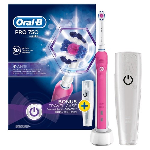 Oral-B Pembe Pro 750 Şarj Edilebilir Diş Fırçası (Seyahat Kabı Hediye)