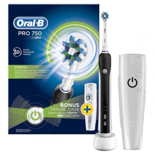 Oral-B Siyah Pro 750 Şarj Edilebilir Diş Fırçası (Seyahat Kabı Hediye)