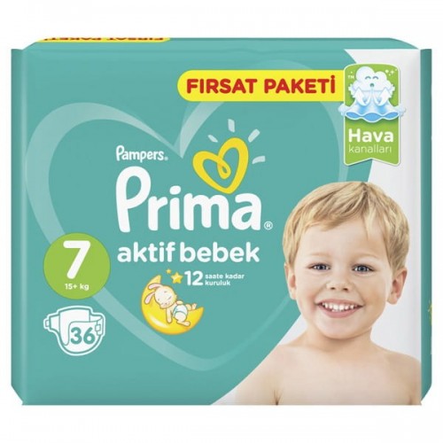 Prima Bebek Bezi Aktif Bebek 7 Beden 36 Adet XXLarge Mega Fırsat Paket