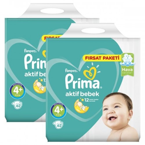 Prima Bebek Bezi Fırsat Paketi Maxi Plus 4+ Beden 62 li x 2 Adet