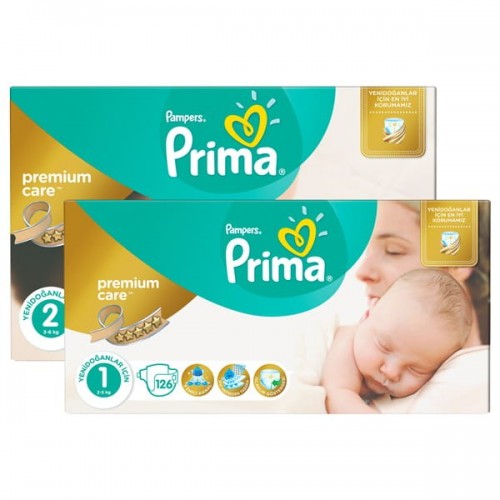 Prima Bebek Bezi Premium Care 1 Beden 126 li + 2 Beden 120 li