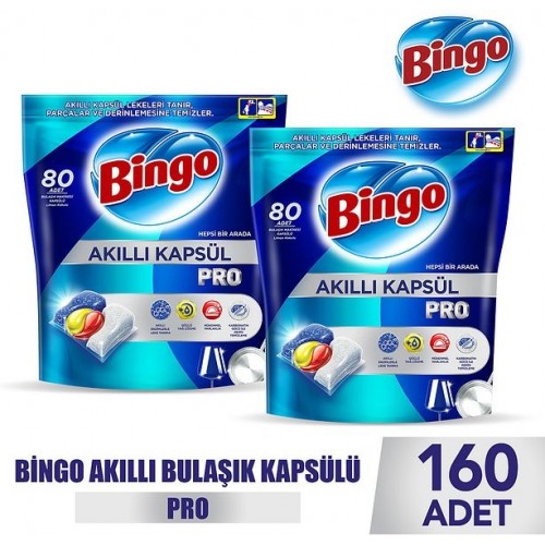 Bingo Akıllı Kapsül Pro Bulaşık Makinesi Deterjanı Tableti 160 lı Bingo Akıllı Kapsül Pro Bulaşık Makinesi Deterjanı Tableti 160 lı