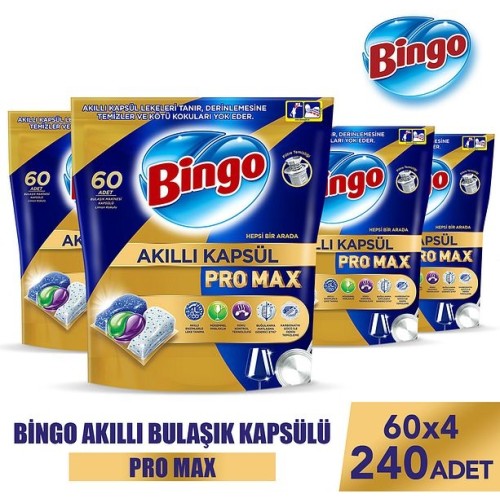 Bingo Akıllı Kapsül Pro Max Bulaşık Makinesi Deterjanı Tableti 240 lı Bingo Akıllı Kapsül Pro Max Bulaşık Makinesi Deterjanı Tableti 240 lı