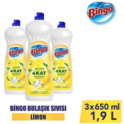 Bingo Elde Bulaşık Deterjanı Limon 650 ml x 3 Adet