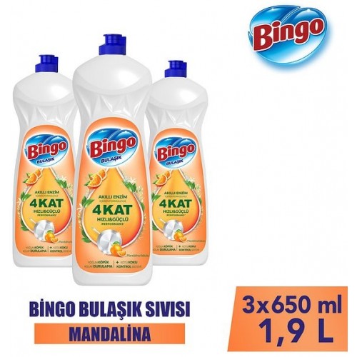 Bingo Elde Bulaşık Deterjanı Mandalina 650 ml x 3 Adet