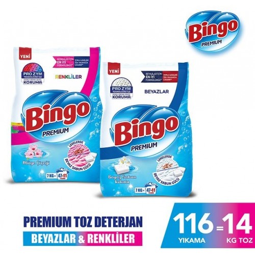 Bingo Premium Toz Çamaşır Deterjanı Renkli 7 kg+ Premium Beyaz 7 kg