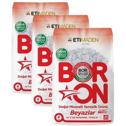 Boron Doğal Mineralli Temizlik Ürünü Beyazlar İçin 4 Kg x 3 Adet