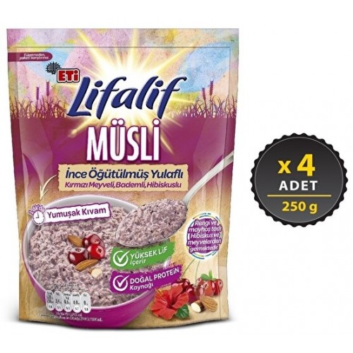 Eti Lifalif İnce Öğütülmüş Müsli Hibiskuslu 250 gr x 4 Adet