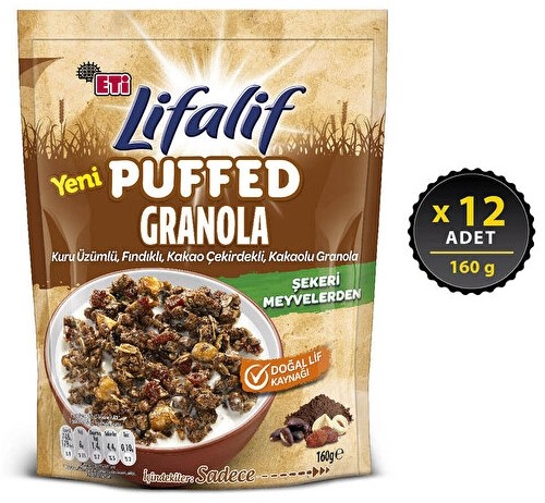 Eti Lifalif Puffed Granola Kakao 160 gr x 12 Adet