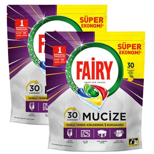 Fairy Mucize Bulaşık Makinesi Deterjanı Kapsülü 30 Yıkama x 2 Adet Fairy Mucize Bulaşık Makinesi Deterjanı Kapsülü 30 Yıkama x 2 Adet