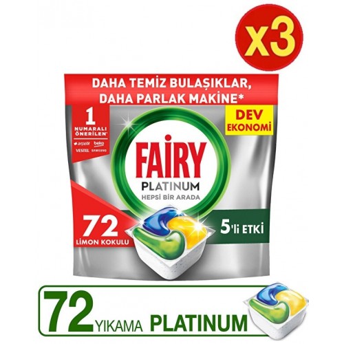 Fairy Platinum Bulaşık Makinesi Deterjanı Limon 72 Kapsül x 3 Adet Fairy Platinum Bulaşık Makinesi Deterjanı Limon 72 Kapsül x 3 Adet