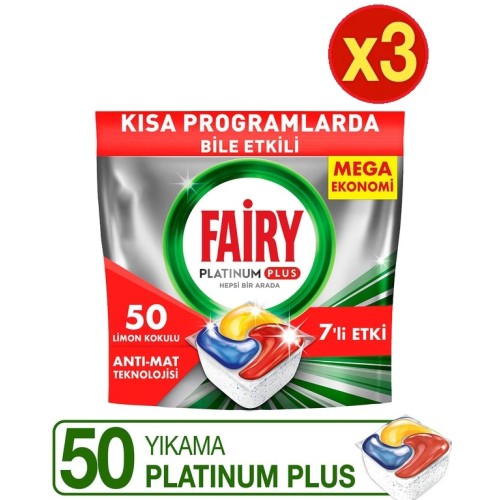 Fairy Platinum Plus Bulaşık Makinesi Tableti 50 li x 3 Adet