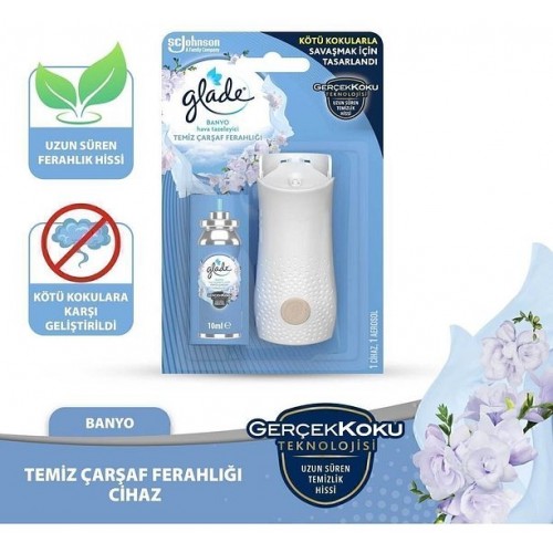 Glade Banyo Hava Tazeleyici Cihaz + Yedek Temiz Çarşaf Ferahlığı 10 ml