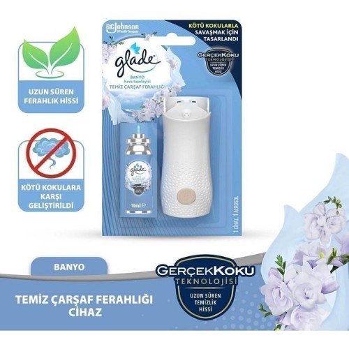 Glade Banyo Hava Tazeleyici Cihaz + Yedek Temiz Çarşaf Ferahlığı 10 ml