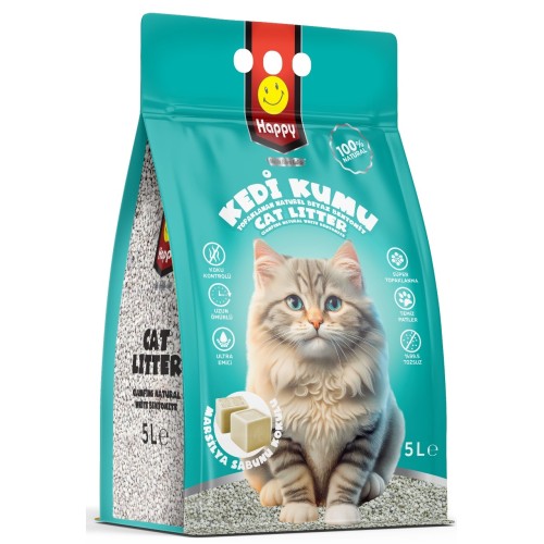 Happy Topaklanan Bentonit Marsilya Sabunlu Kedi Kumu 5 lt x 2 Adet Happy Topaklanan Bentonit Marsilya Sabunlu Kedi Kumu 5 lt x 2 Adet