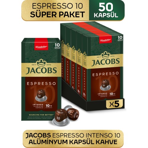 Jacobs Espresso 10 Intenso Nespresso Uyumlu Kapsül Kahve 10 lu x5 Adet
