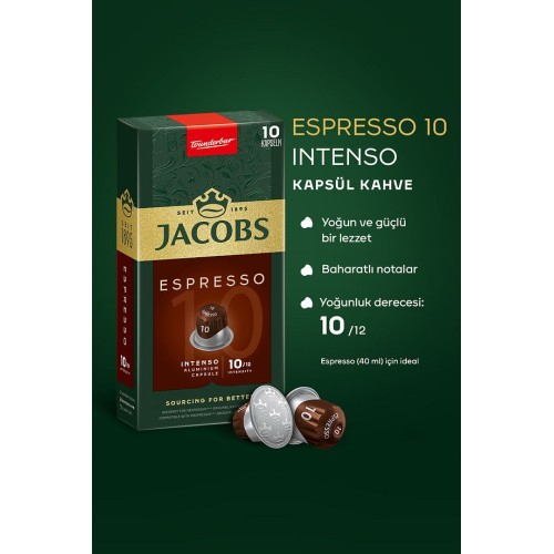 Jacobs Espresso 10 Intenso Nespresso Uyumlu Kapsül Kahve 10 lu x 10 Adet