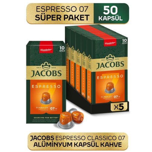 Jacobs Espresso 7 Classico Nespresso Uyumlu Kapsül Kahve 10lu x 5 Adet