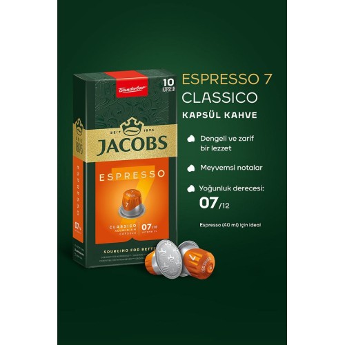Jacobs Espresso 7 Kapsül Kahve Nespresso Uyumlu 10 lu x 10 Adet