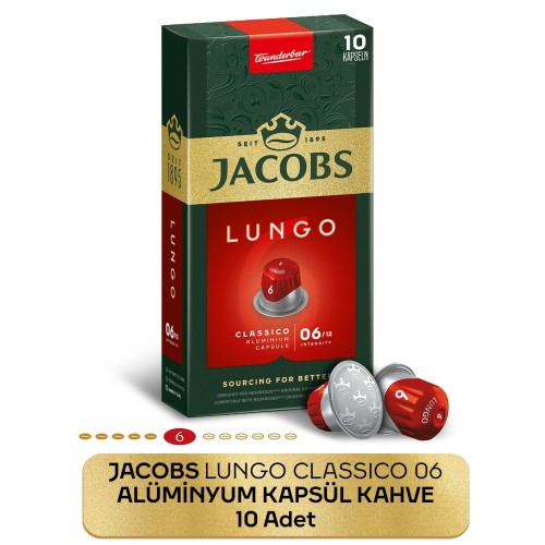 Jacobs Lungo 6 Classic Nespresso Uyumlu Kapsül Kahve 10 lu