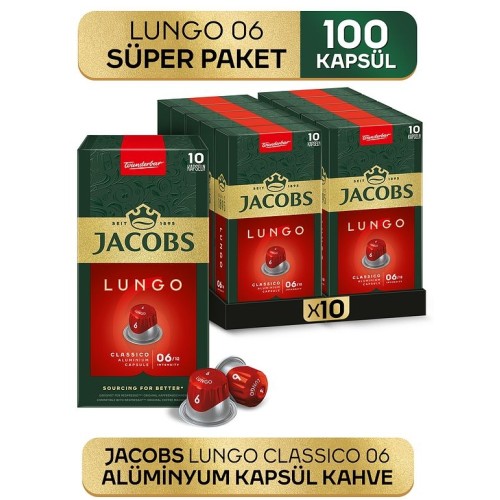 Jacobs Lungo 6 Classic Nespresso Uyumlu Kapsül Kahve 10 lu x 10 Adet