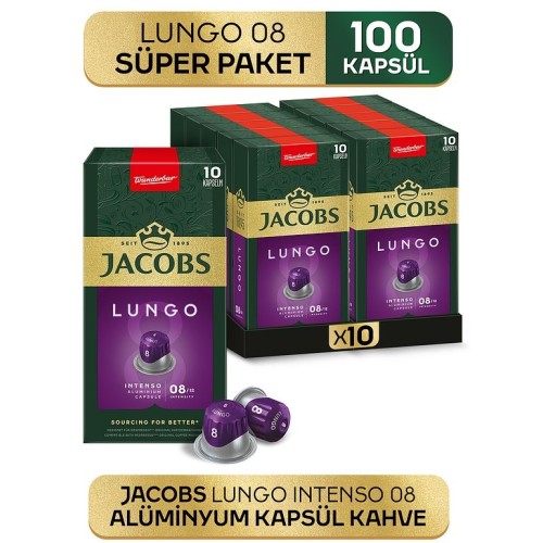 Jacobs Lungo 8 Intenso Nespresso Uyumlu Kapsül Kahve 10 lu x 10 Adet Jacobs Lungo 8 Intenso Nespresso Uyumlu Kapsül Kahve 10 lu x 10 Adet