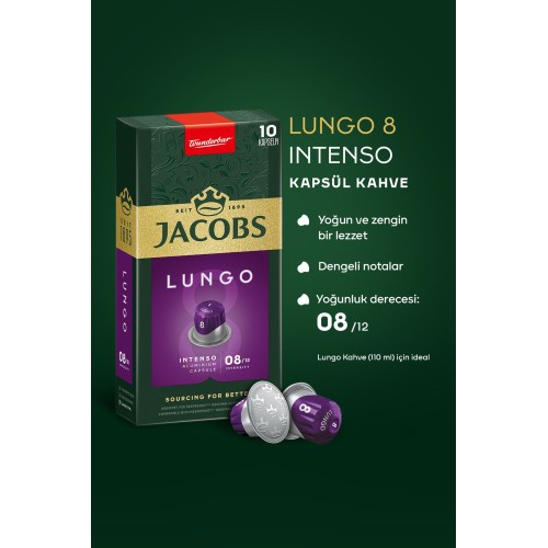 Jacobs Lungo 8 Intenso Nespresso Uyumlu Kapsül Kahve 10 lu x 5 Adet