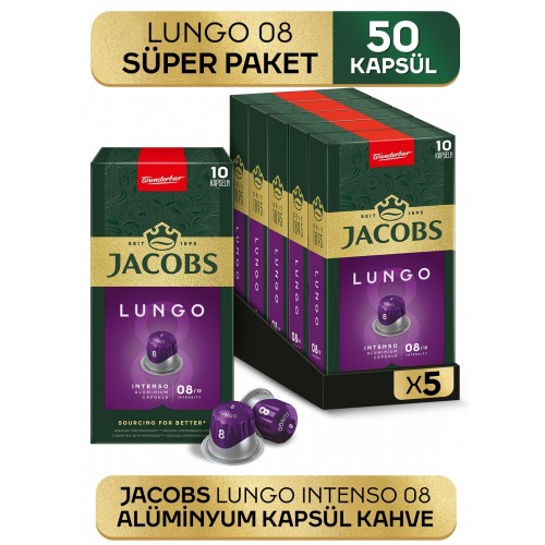 Jacobs Lungo 8 Intenso Nespresso Uyumlu Kapsül Kahve 10 lu x 5 Adet
