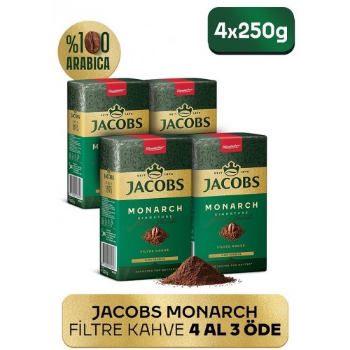 Jacobs Monarch Kavrulmuş ve Öğütülmüş Filtre Kahve 250 gr x 4 Adet