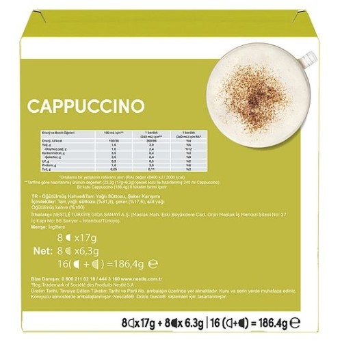 Nescafe Dolce Gusto Coffee Cappuccino 16 Kapsül x 2 Adet