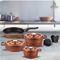 Amboss 7 Parça Copper Döküm Tencere Seti (Bakır - Kırçıllı)