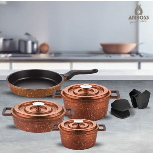 Amboss 7 Parça Copper Döküm Tencere Seti (Bakır - Kırçıllı)