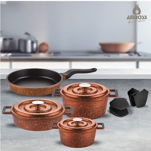 Amboss 7 Parça Copper Döküm Tencere Seti (Bakır - Kırçıllı)