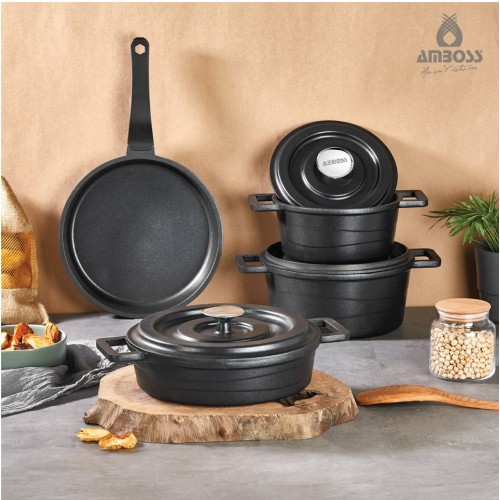 Amboss 7 Parça Copper Döküm Tencere Seti (SİYAH)