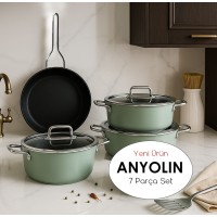 Amboss Anyolin 7 Parça Titanyum Kaplama Tencere Tava Seti (Yeşil)