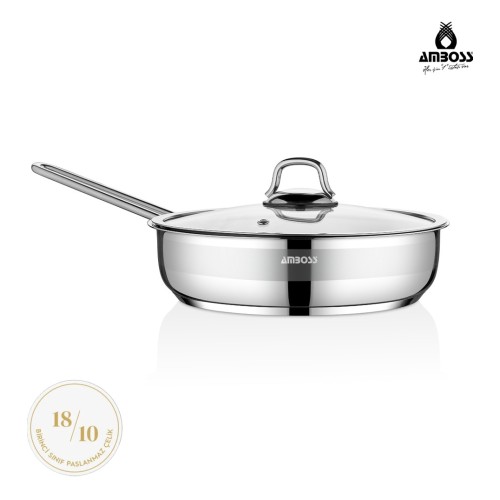 Amboss Saphire Paslanmaz Çelik 26 cm Cam Kapaklı Çelik Tava