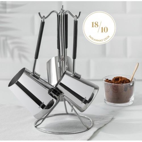 Nehir Everest 4 Parça Standlı Paslanmaz Çelik Cezve Seti