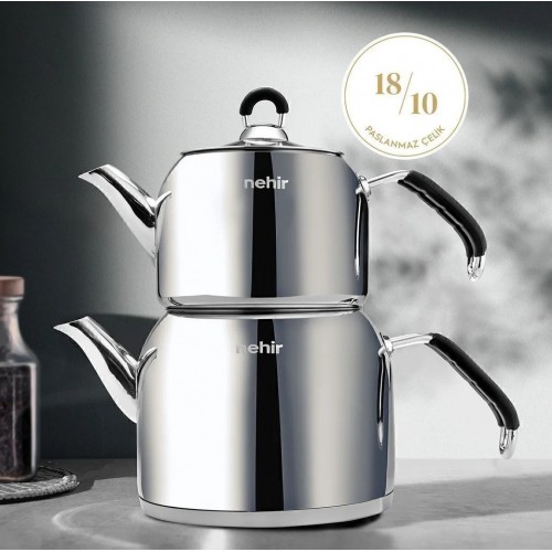 Nehir Modern Mini Küçük Boy 0.8-1.6 Lt. Paslanmaz Çelik Çaydanlık Takı