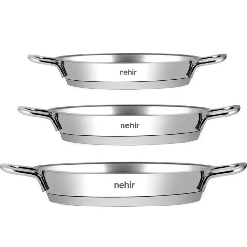 Nehir Paslanmaz Çelik Sahan Seti - 3 Lü Yumurta Sahanı Tavası 16-18-20