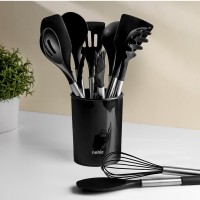 Nehir Raven Siyah Paslanmaz Çelik Silikon 12 Parça Servis Takımı