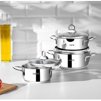 Nehir Silver 6 Parça Paslanmaz Çelik Mini Tencere Seti (12-14-16 cm)