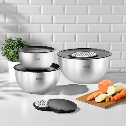 Nehir Silver Çelik 9 Parça Rendeli Karıştırma Kabı Takımı