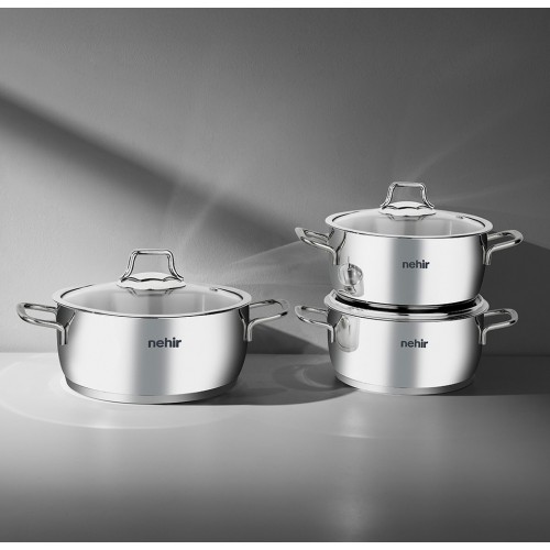 Nehir Silver Klasik 6 Parça Derin Çelik Tencere Seti
