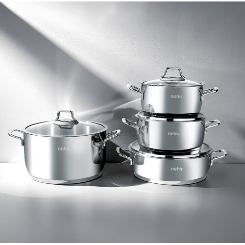 Nehir Silver Klasik 8 Parça Paslanmaz Çelik Tencere Seti Nehir Silver Klasik 8 Parça Paslanmaz Çelik Tencere Seti