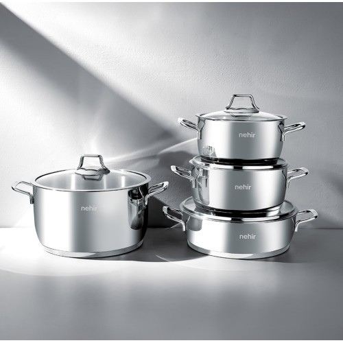 Nehir Silver Klasik 8 Parça Paslanmaz Çelik Tencere Seti