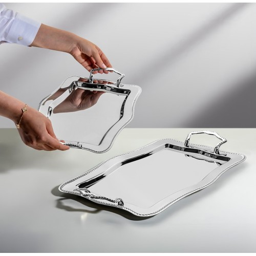 Nehir Zincir 2 li Sade Çelik Tepsi Seti