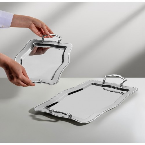 Nehir Zincir 2 li Saten Çelik Tepsi Seti