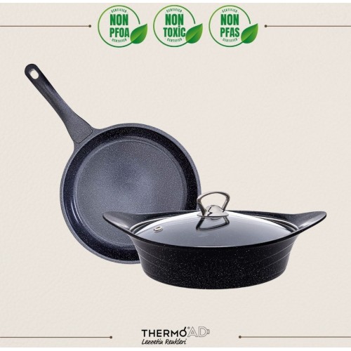 ThermoAD Tencere Tava Seti  Pyro Serisi  3 Parça Gri 26cm